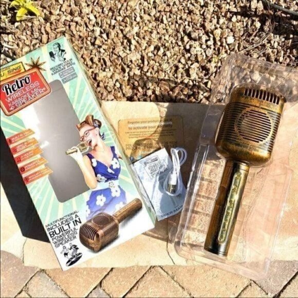 aduro u sing antique gold retro wireless karaoke mic & speaker usb port included - Picture 1 of 6